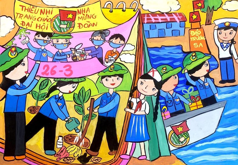 Tranh vẽ Thiếu nhi Việt Nam làm nghìn việc tốt chào mừng đại hội Đoàn