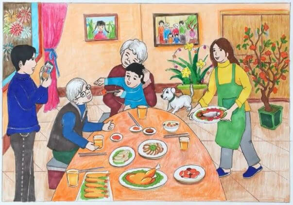 Vẽ tranh gia đình 5 người